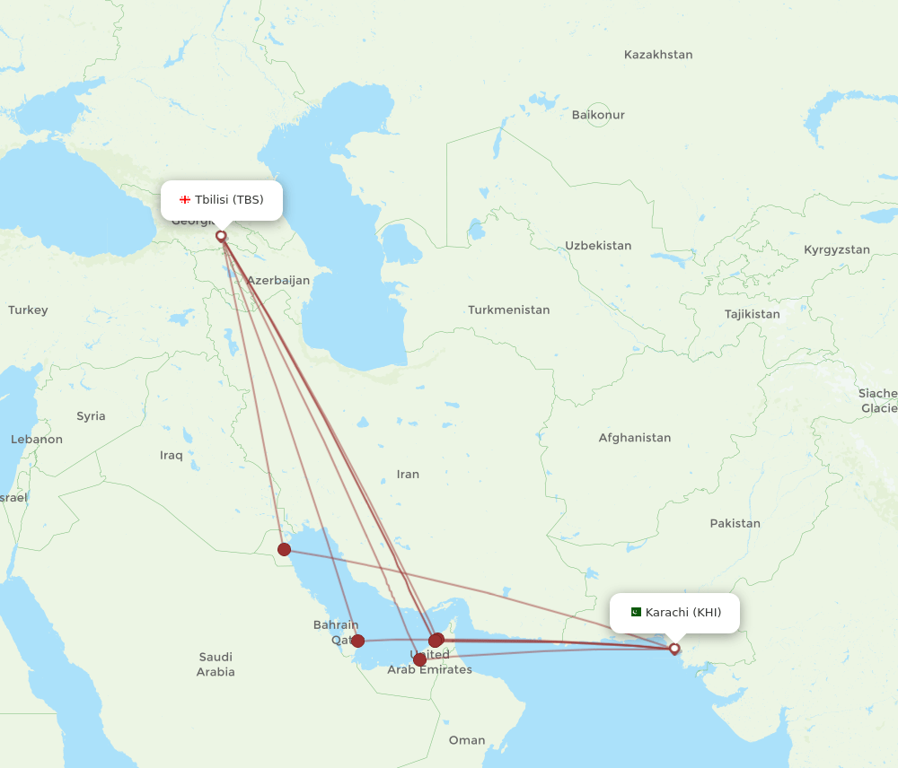 TBS to KHI flights and routes map