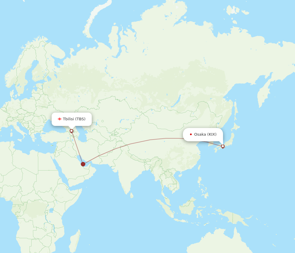 TBS to KIX flights and routes map