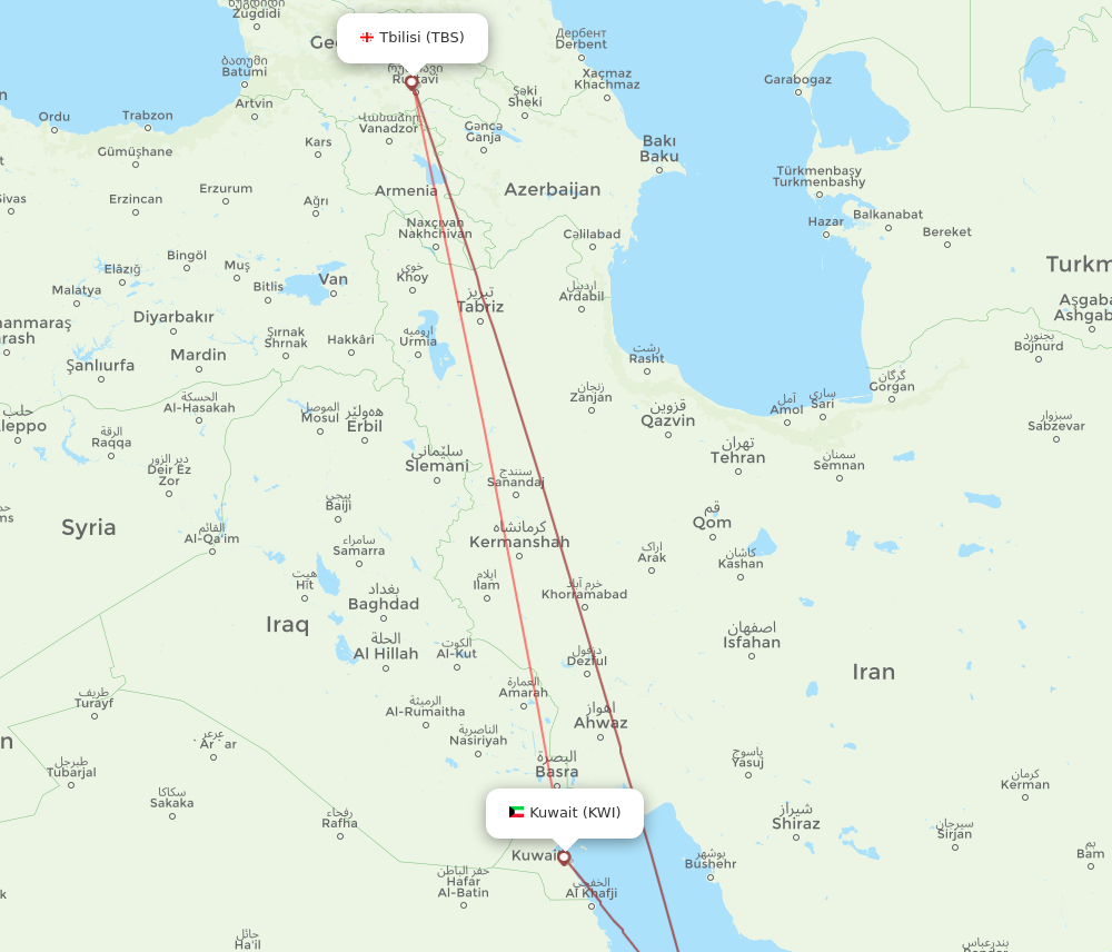 TBS to KWI flights and routes map