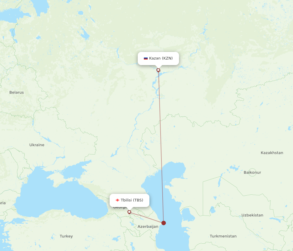 Tbilisi - Kazan route map and flight paths