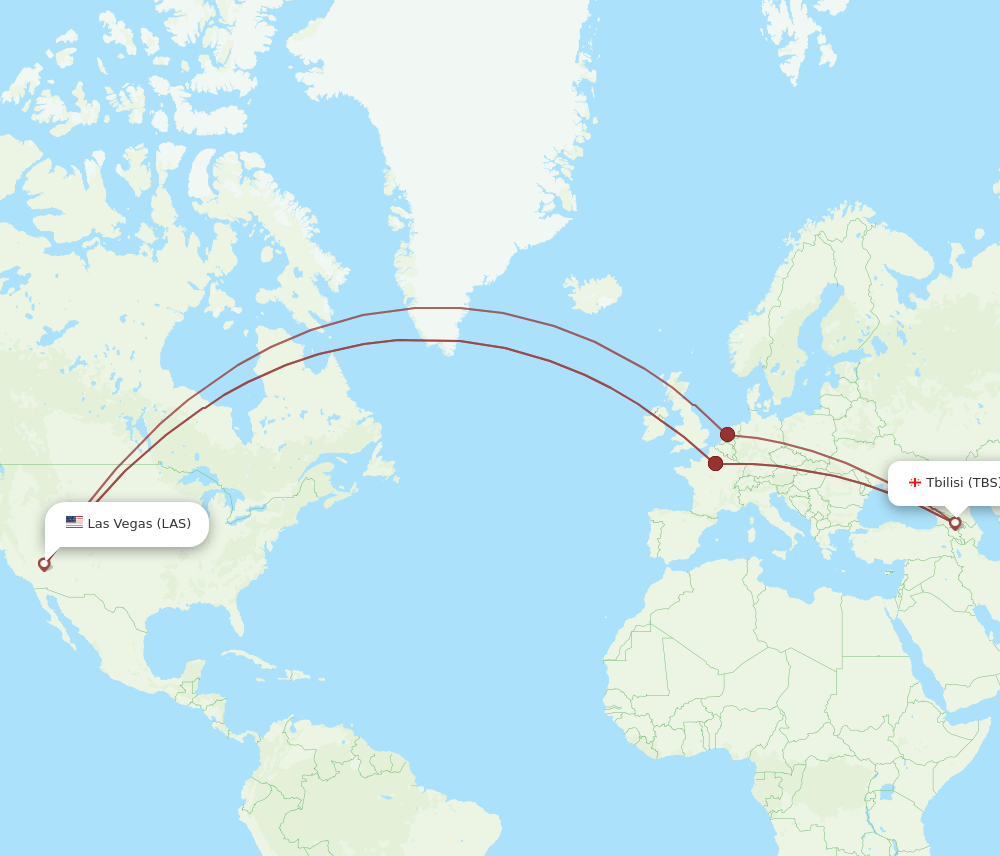 LAS to TBS flights and routes map