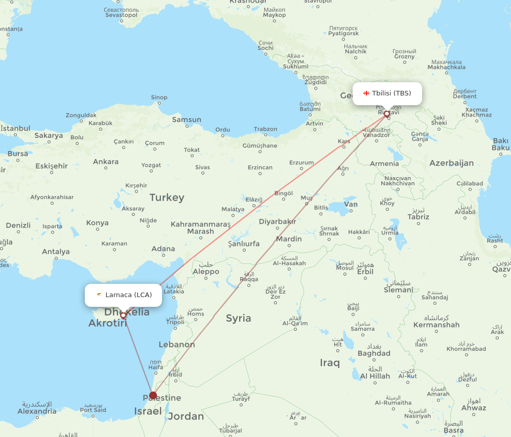 TBS to LCA flights and routes map
