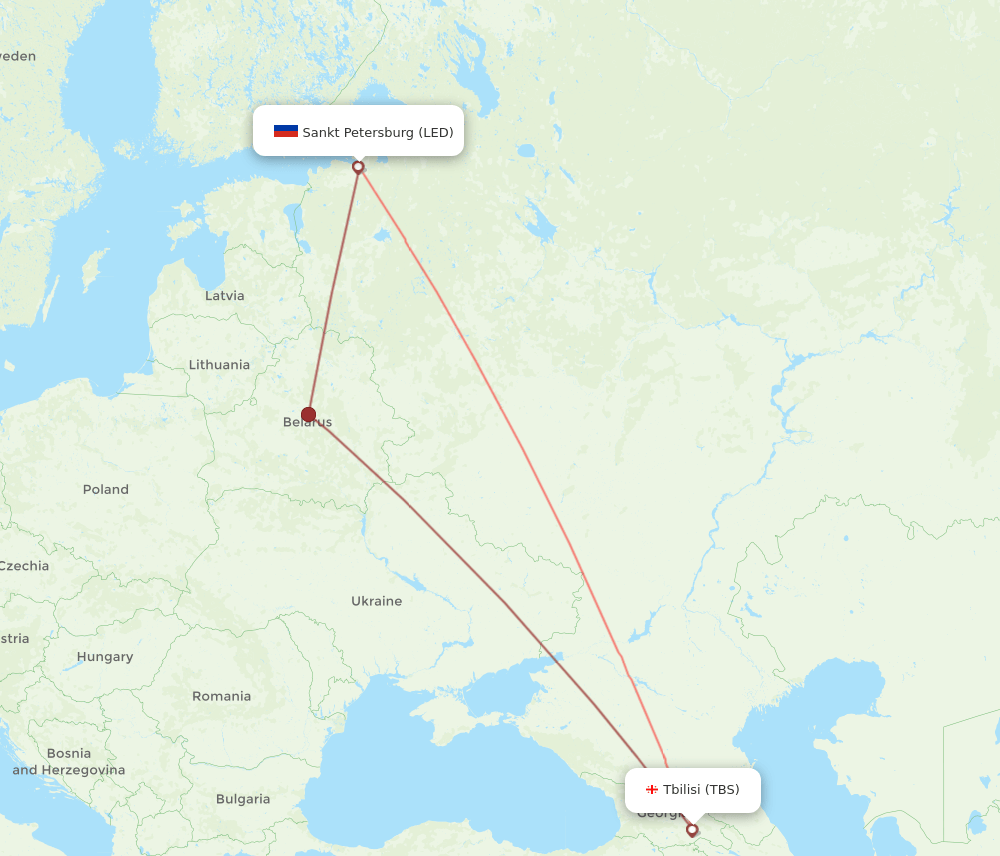 TBS to LED flights and routes map