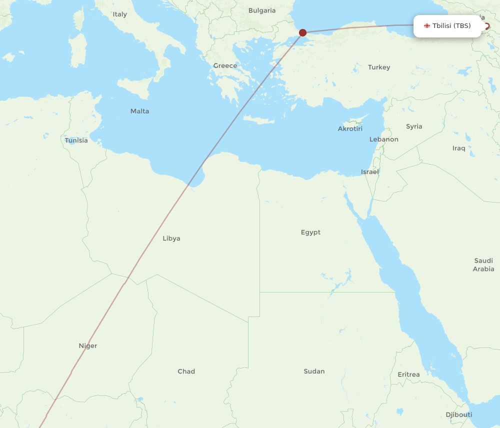 TBS to LOS flights and routes map