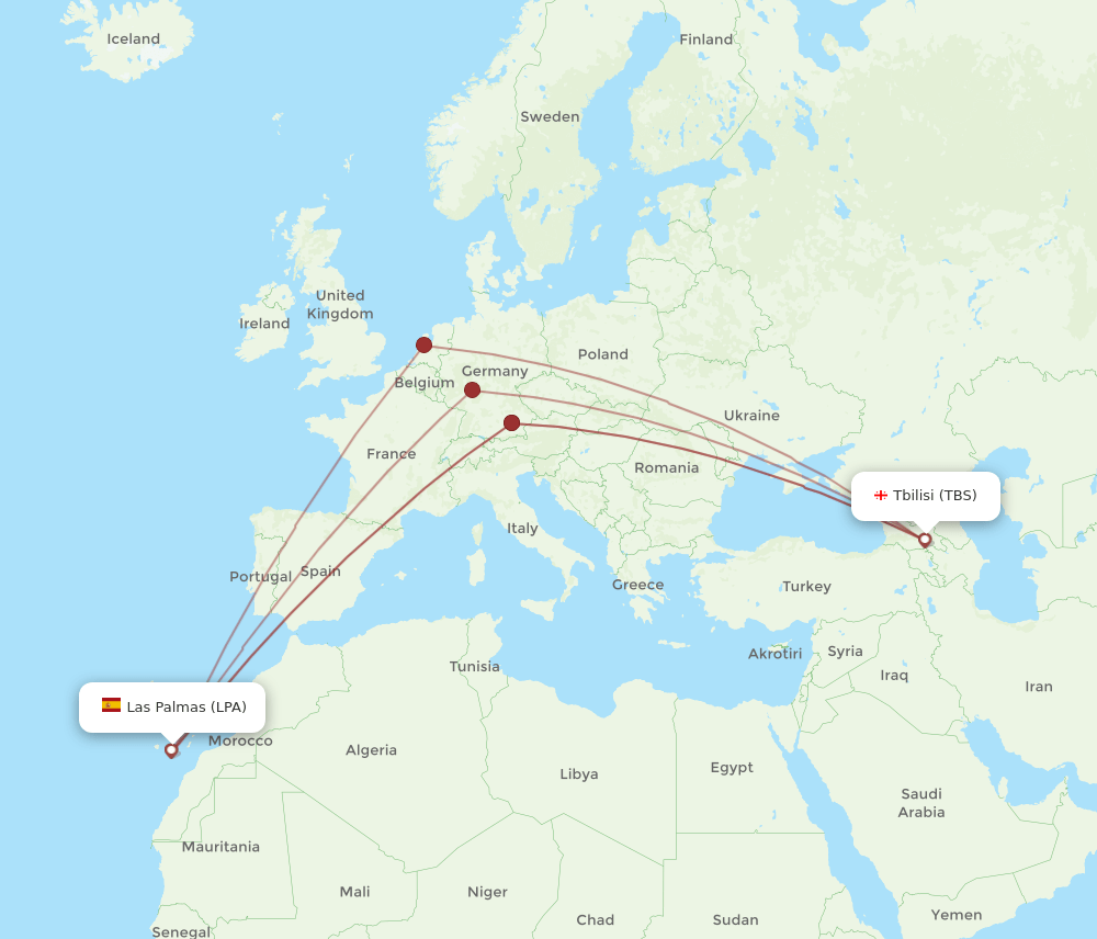 TBS to LPA flights and routes map