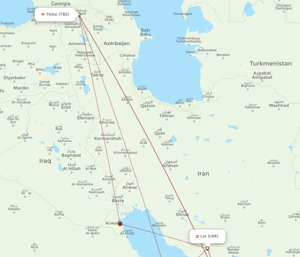 Lar - Tbilisi route map and flight paths