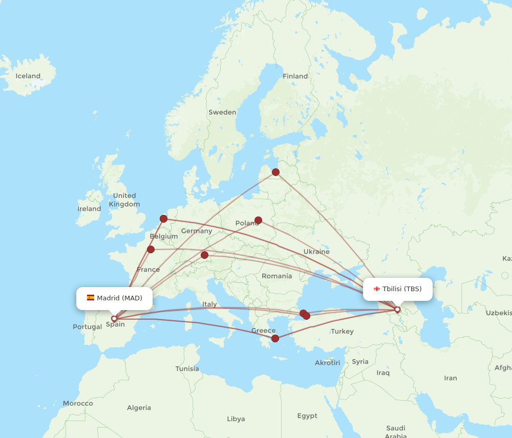 TBS to MAD flights and routes map