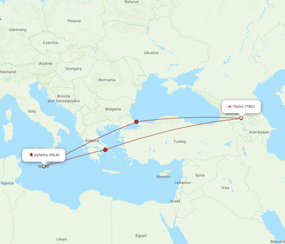 TBS to MLA flights and routes map