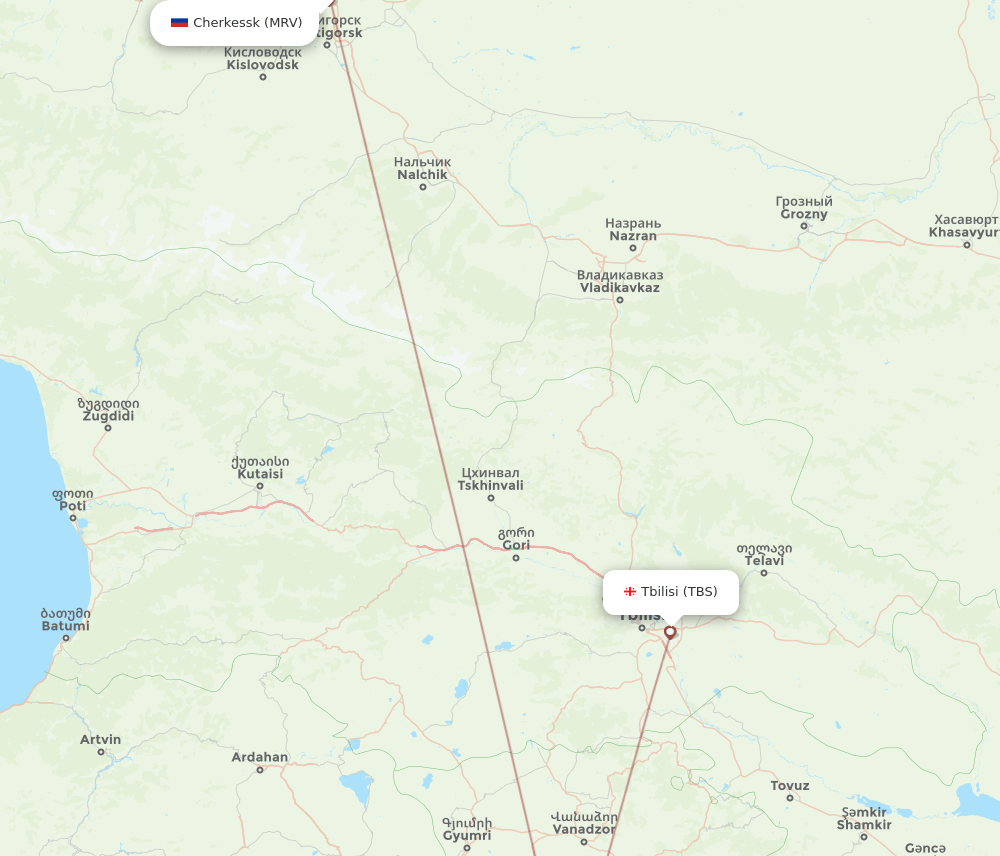 Tbilisi - Mineralnye Vody route map and flight paths