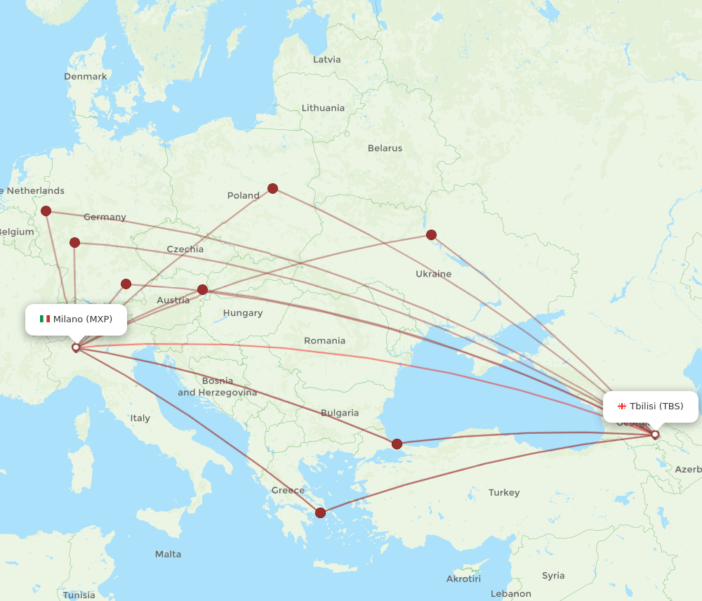 TBS to MXP flights and routes map