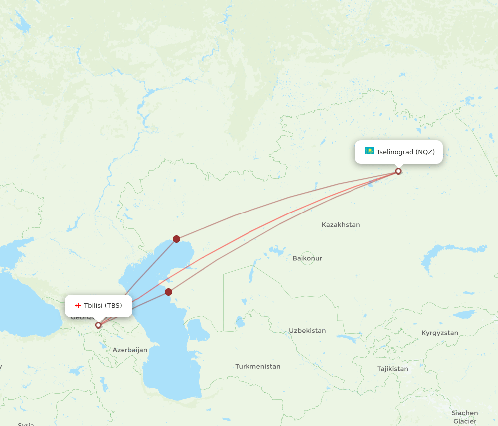 TBS to NQZ flights and routes map