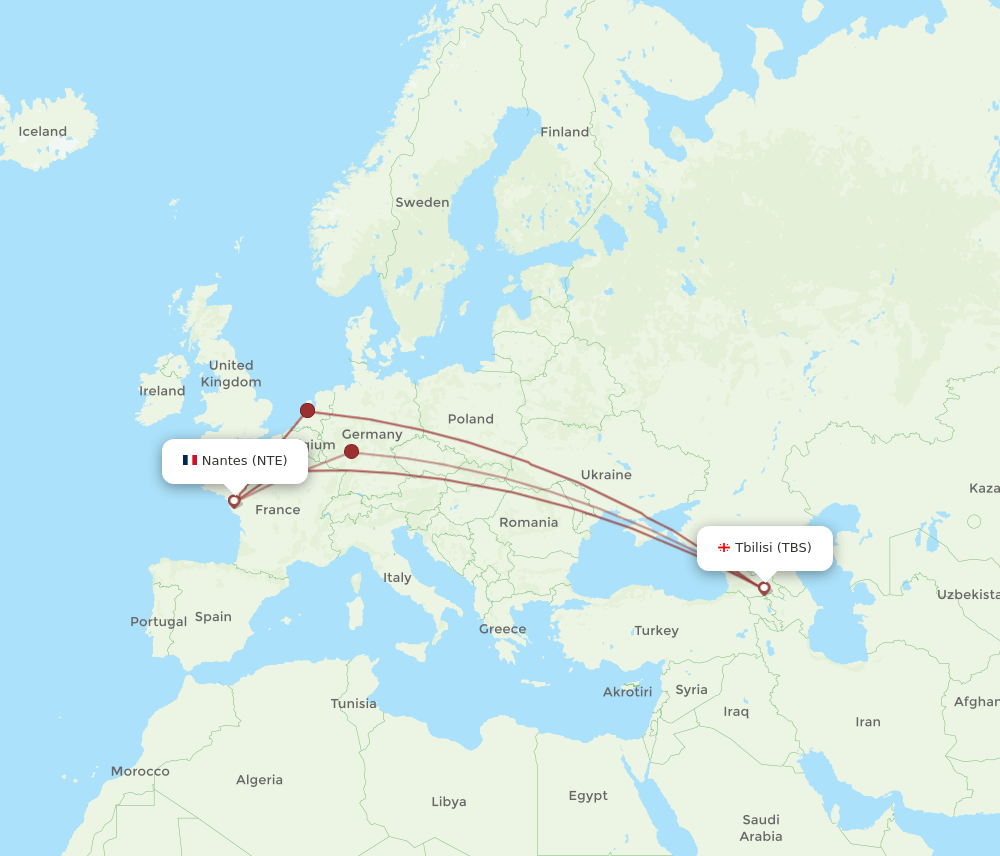 TBS-NTE flight routes