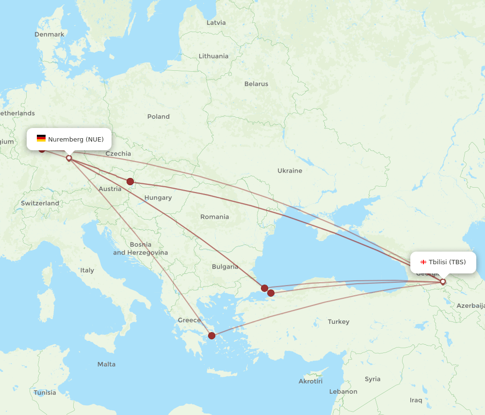 TBS to NUE flights and routes map