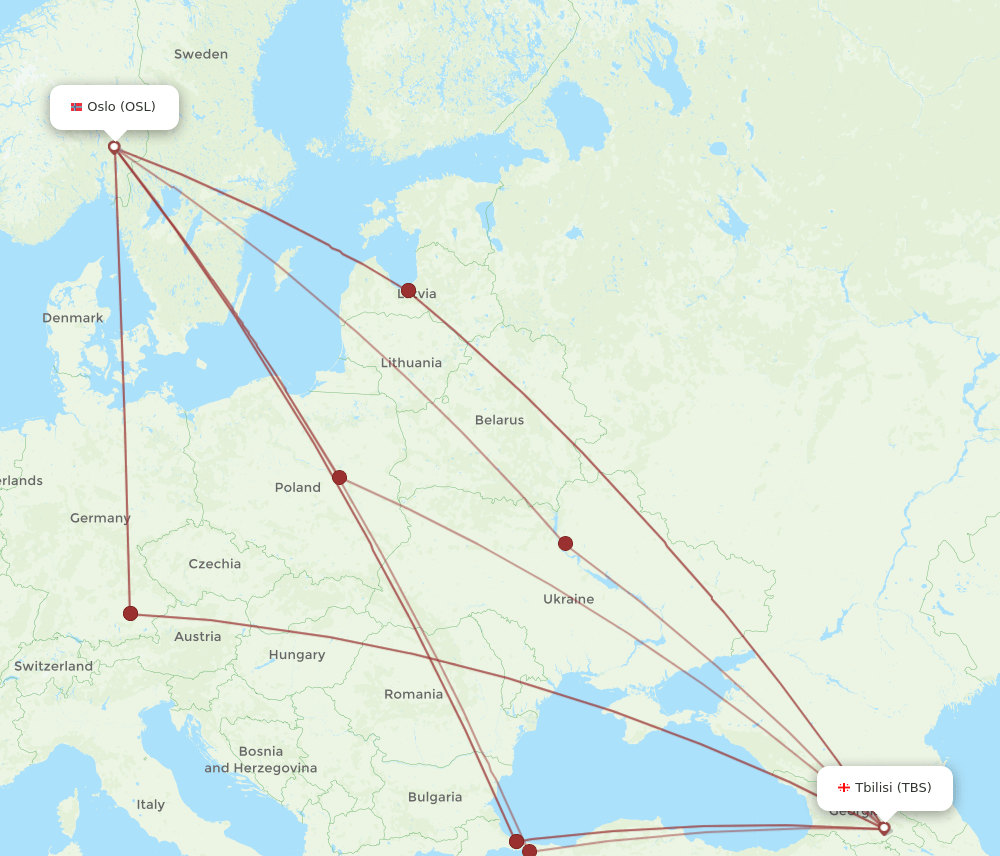 TBS-OSL flight routes