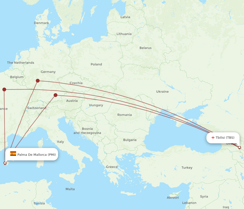 TBS to PMI flights and routes map