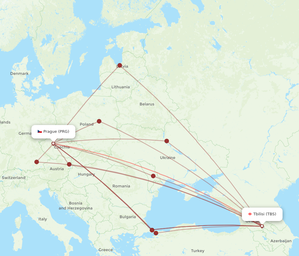 TBS to PRG flights and routes map