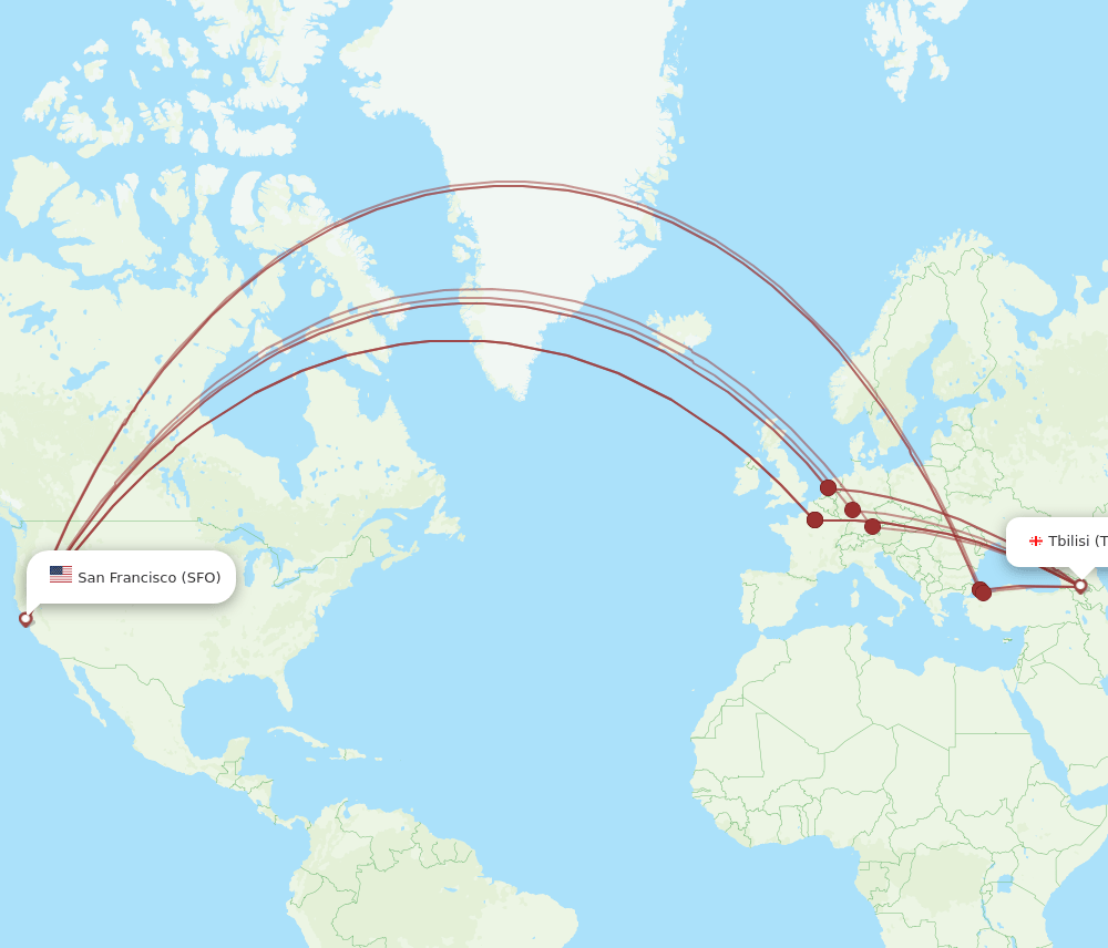 TBS-SFO flight routes