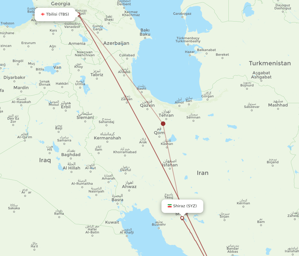 TBS to SYZ flights and routes map