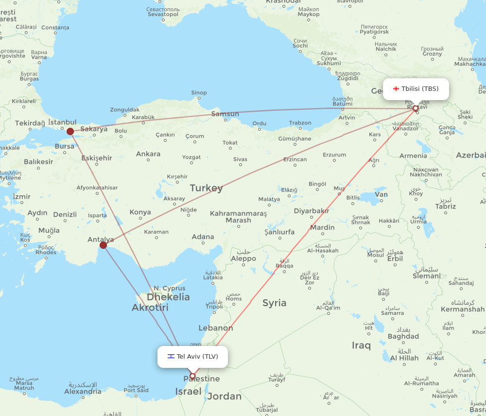 TBS to TLV flights and routes map
