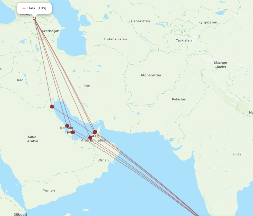 TBS to TRV flights and routes map