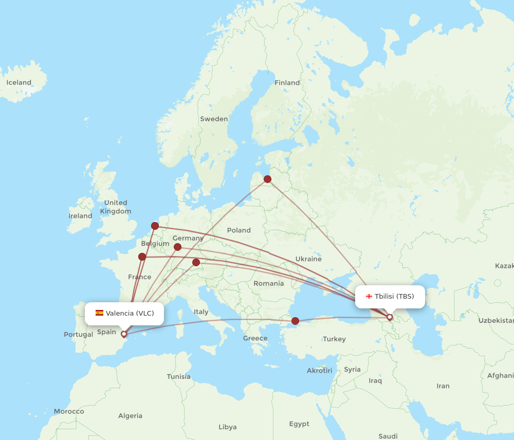 TBS to VLC flights and routes map
