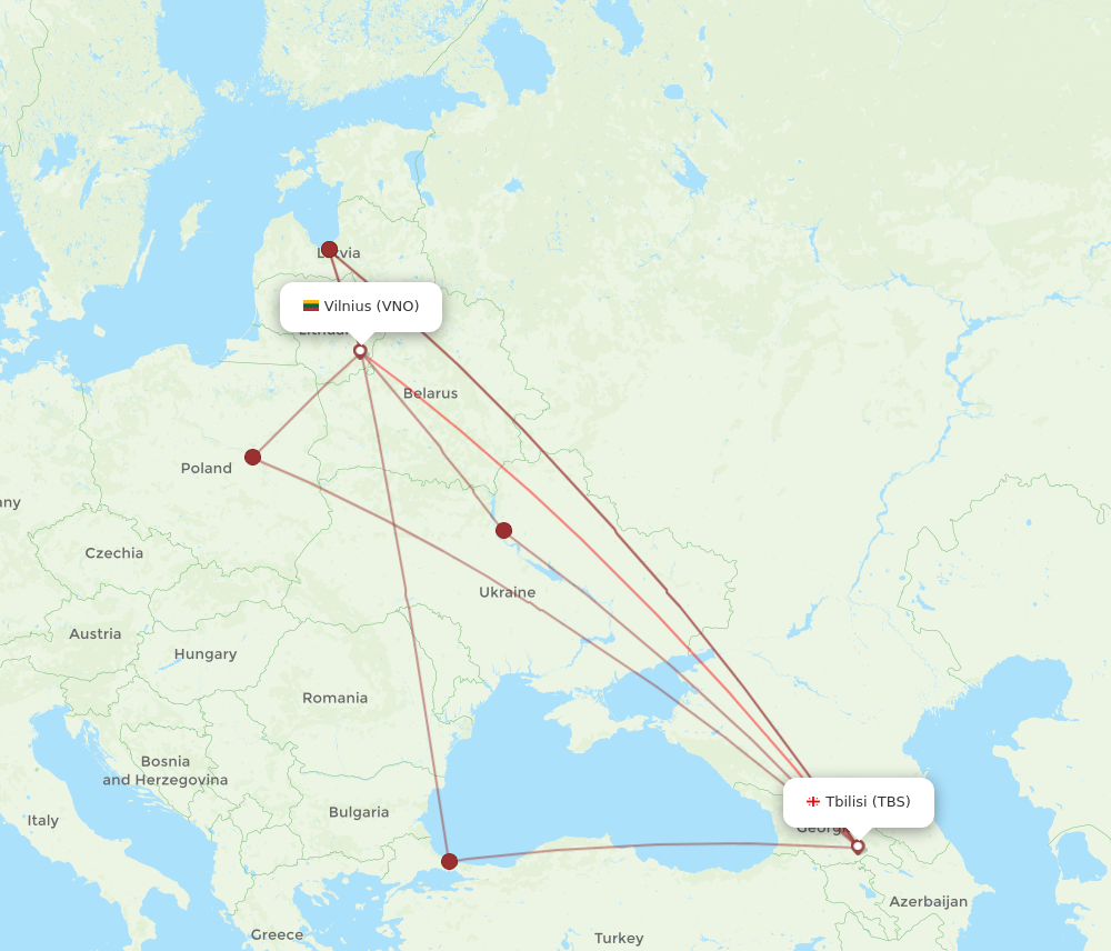 TBS to VNO flights and routes map