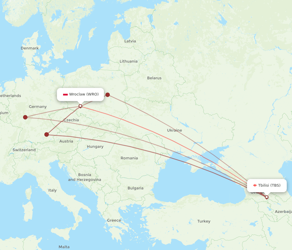 TBS to WRO flights and routes map