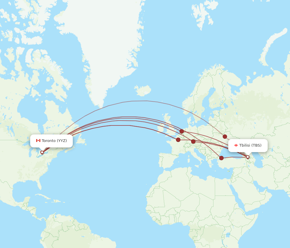 TBS to YYZ flights and routes map