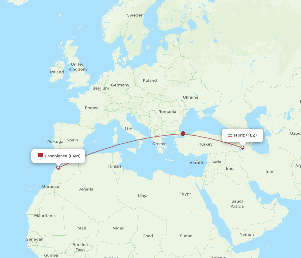 TBZ-CMN flight routes