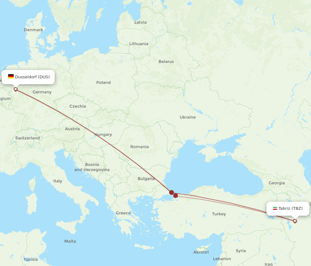 TBZ-DUS flight routes