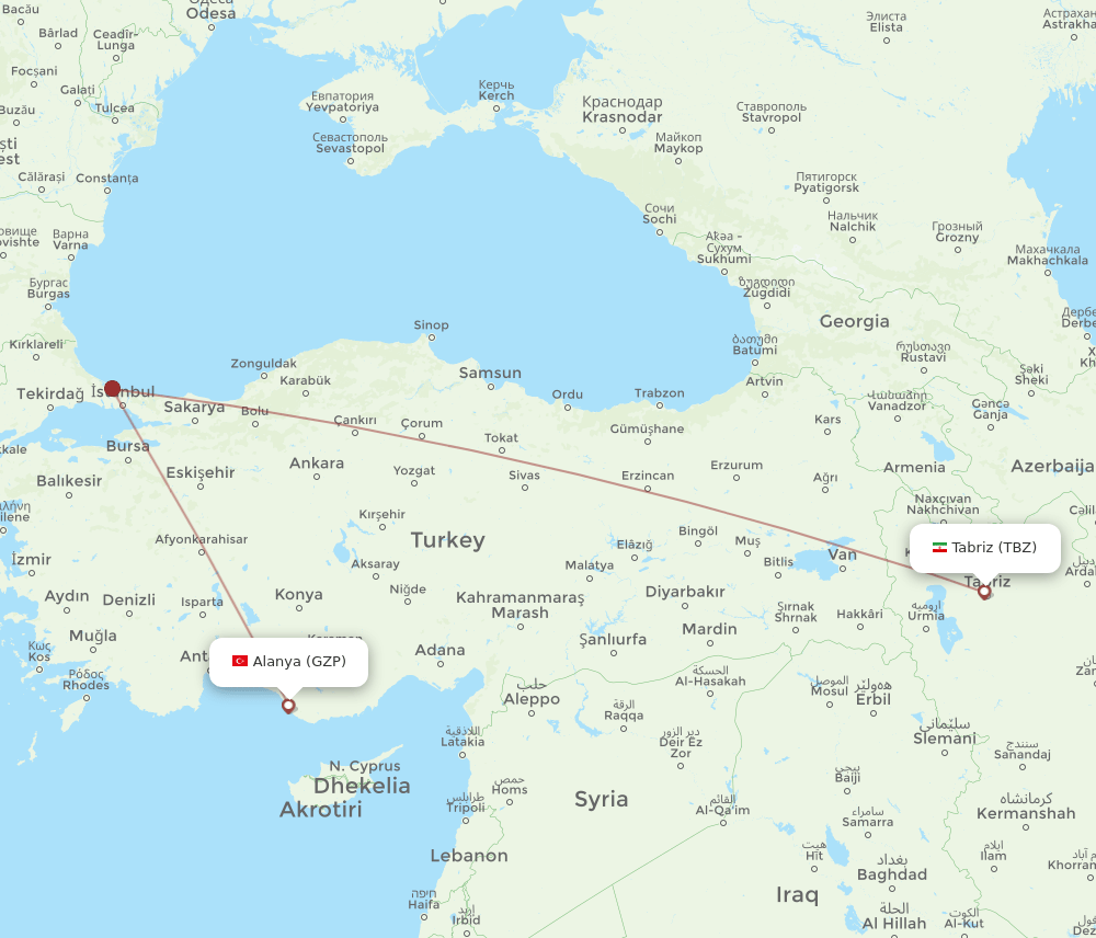 TBZ-GZP flight routes