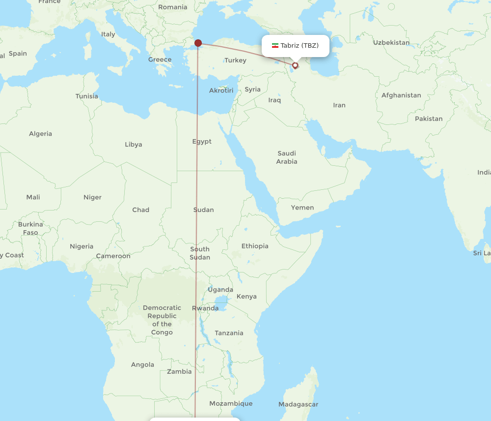 TBZ to JNB flights and routes map