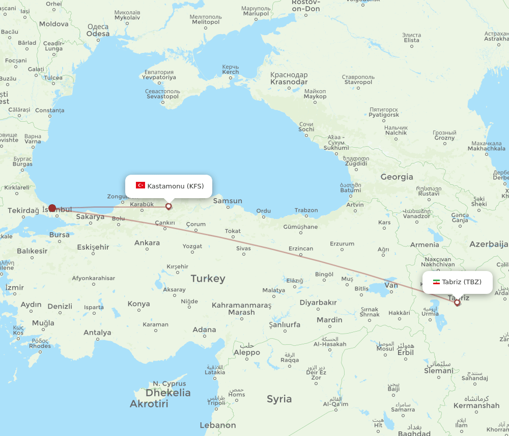 Kastamonu - Tabriz route map and flight paths