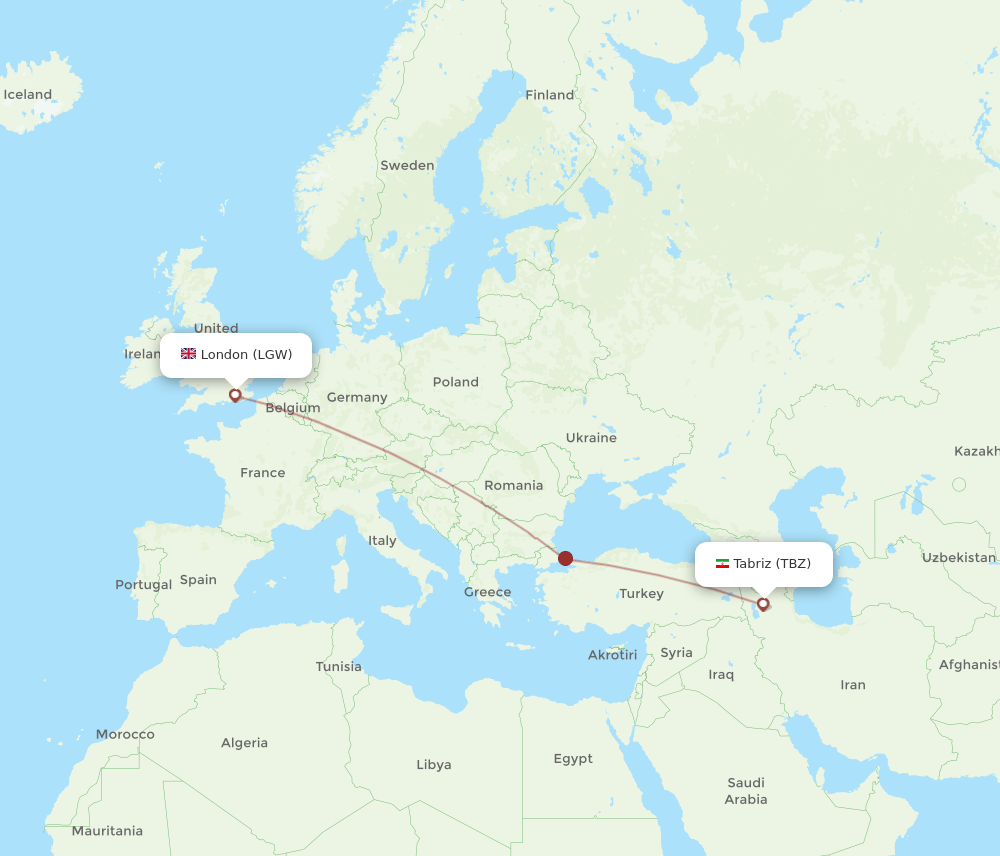 TBZ-LGW flight routes