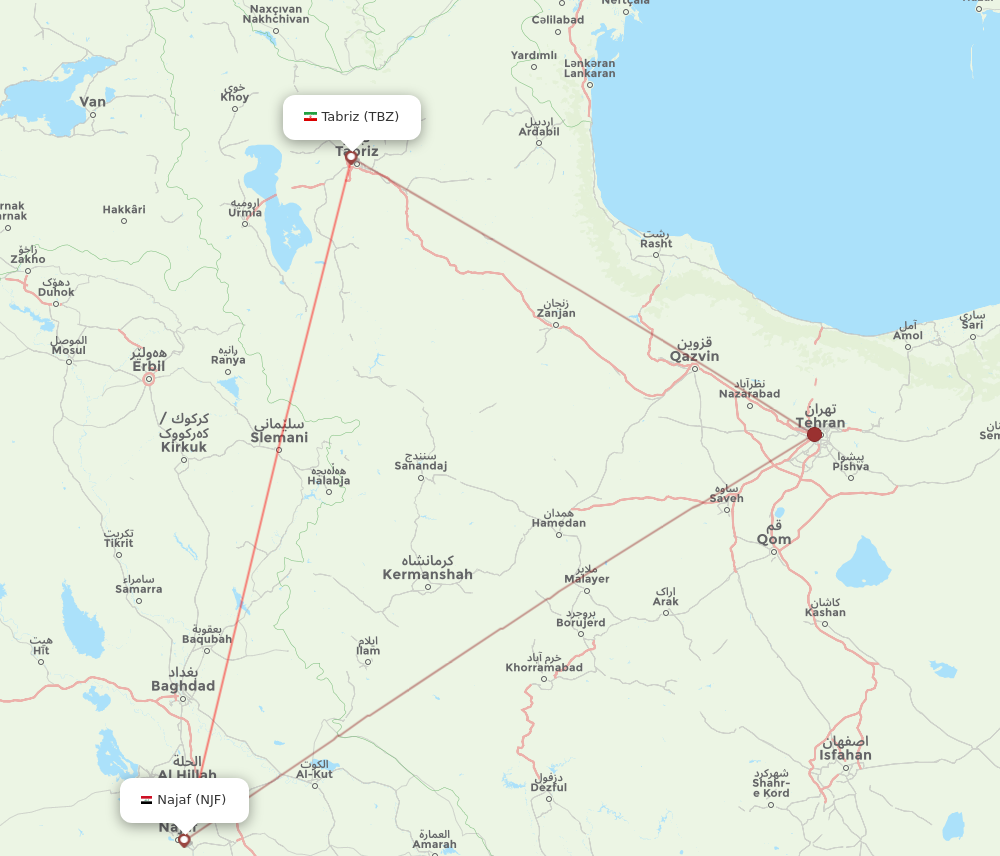 TBZ to NJF flights and routes map