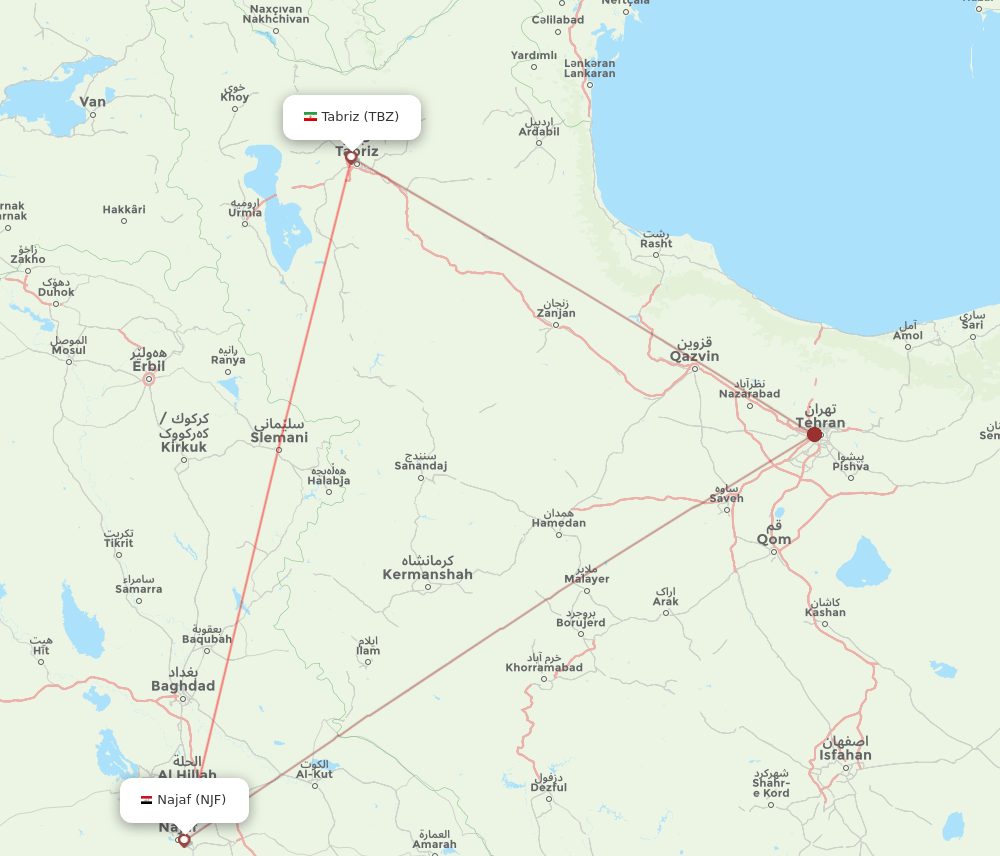 TBZ to NJF flights and routes map