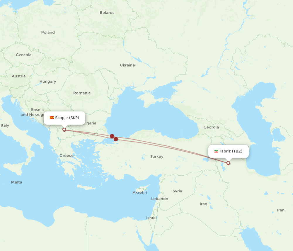 TBZ to SKP flights and routes map
