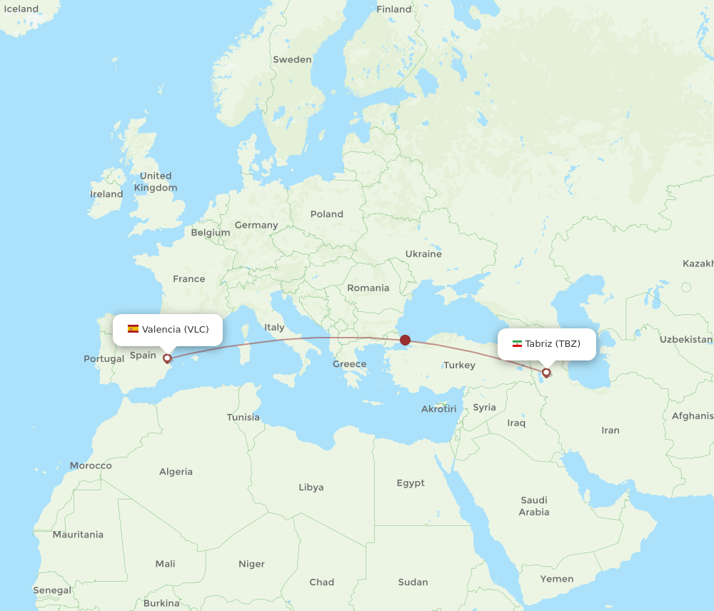 TBZ-VLC flight routes