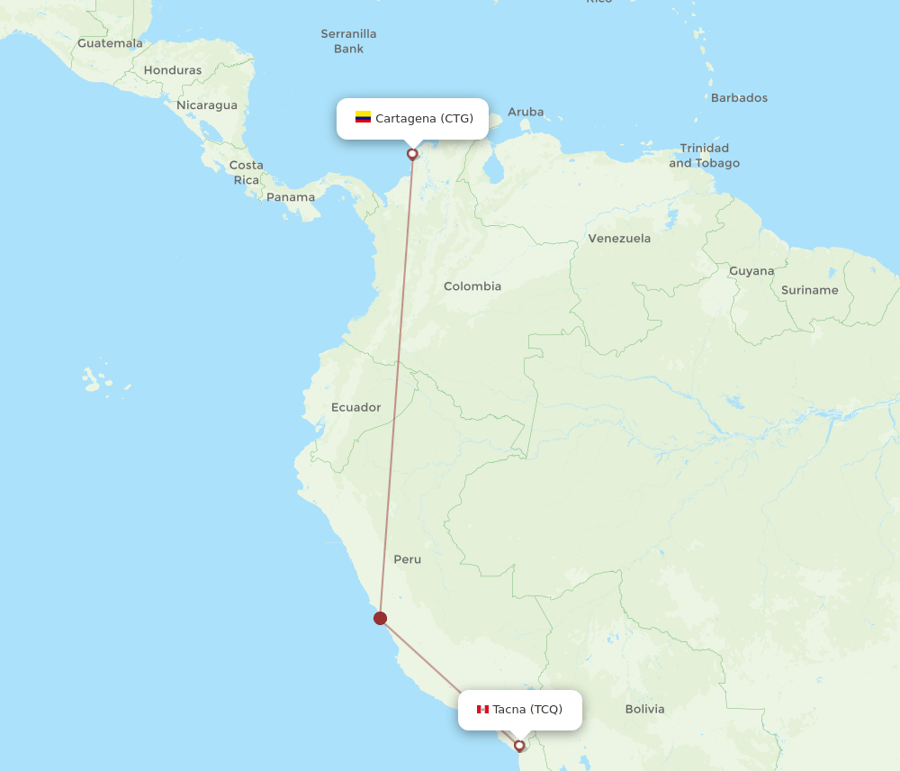 Cartagena - Tacna route map and flight paths