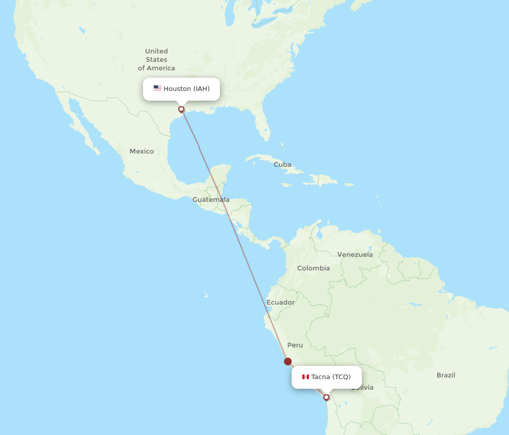 TCQ to IAH flights and routes map