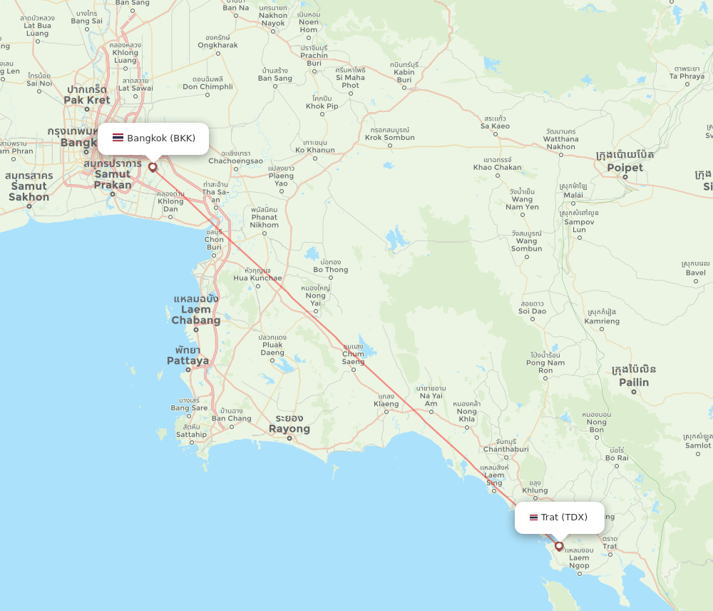 Trat - Bangkok route map and flight paths