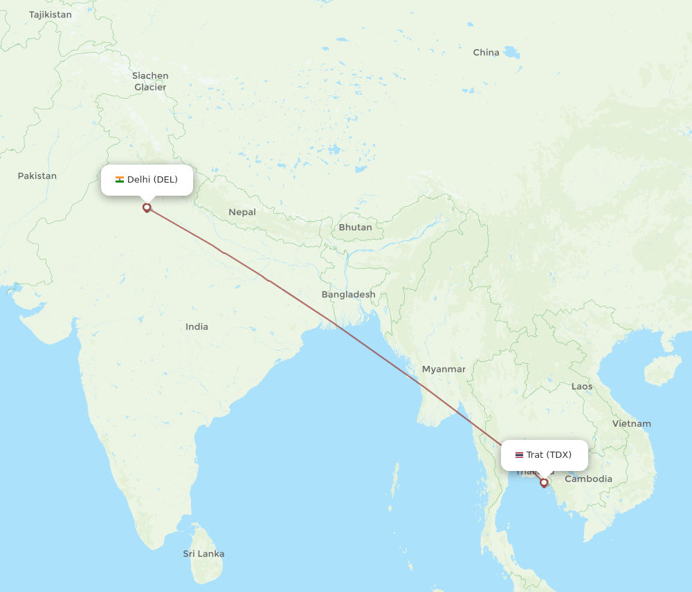 TDX-DEL flight routes