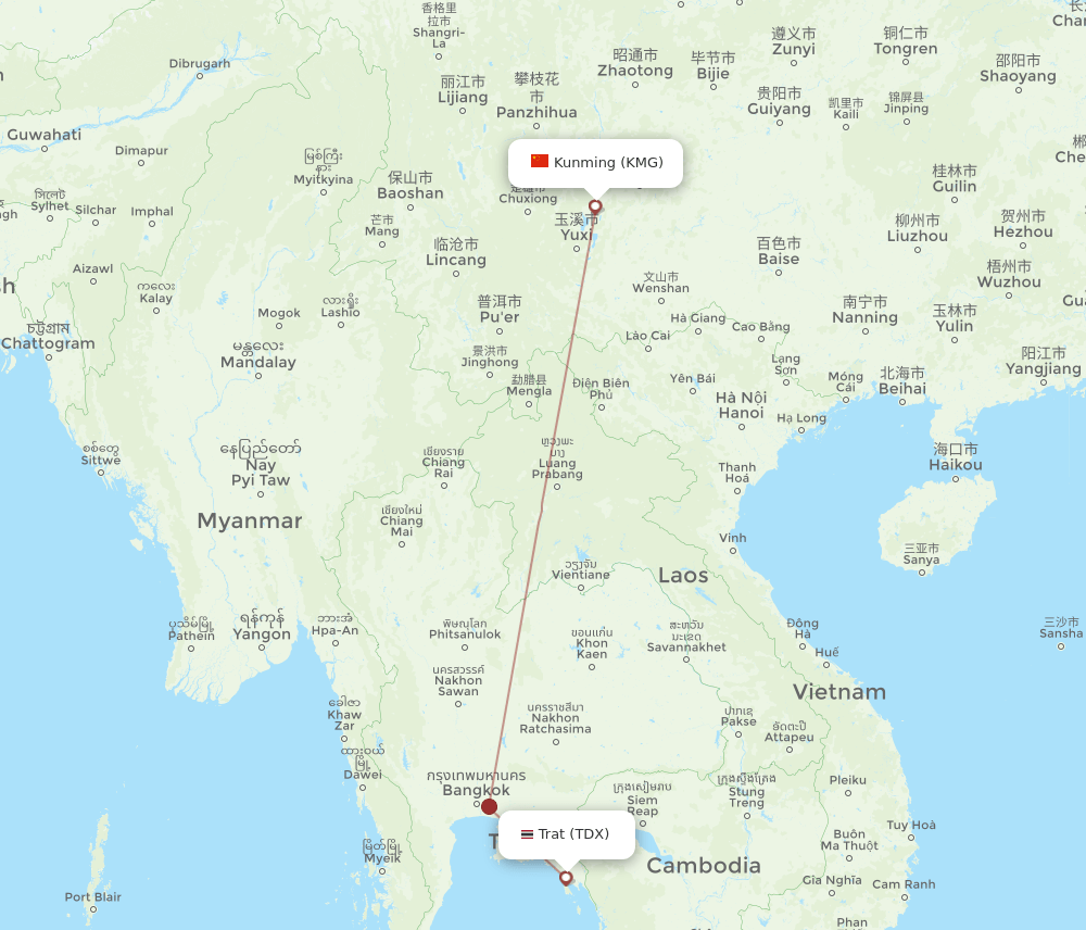 TDX to KMG flights and routes map