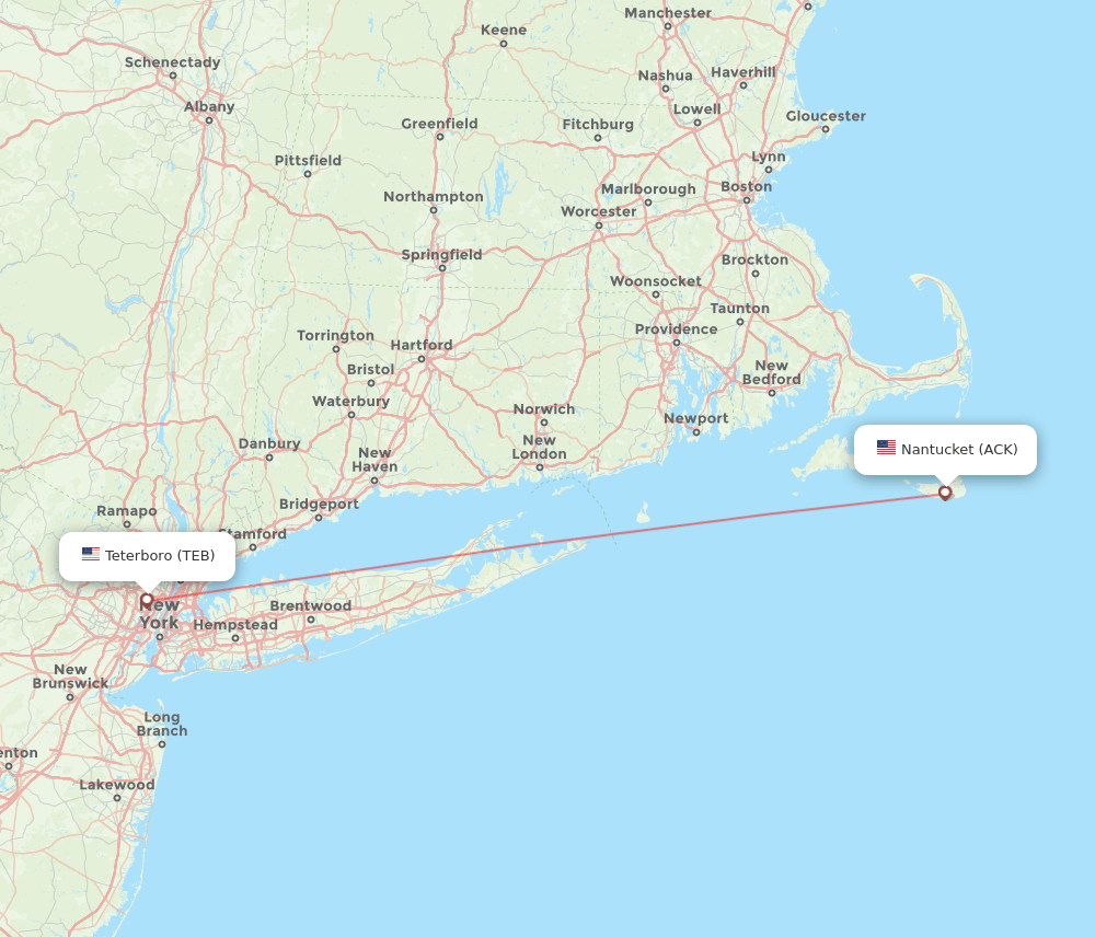 Teterboro - Nantucket route map and flight paths