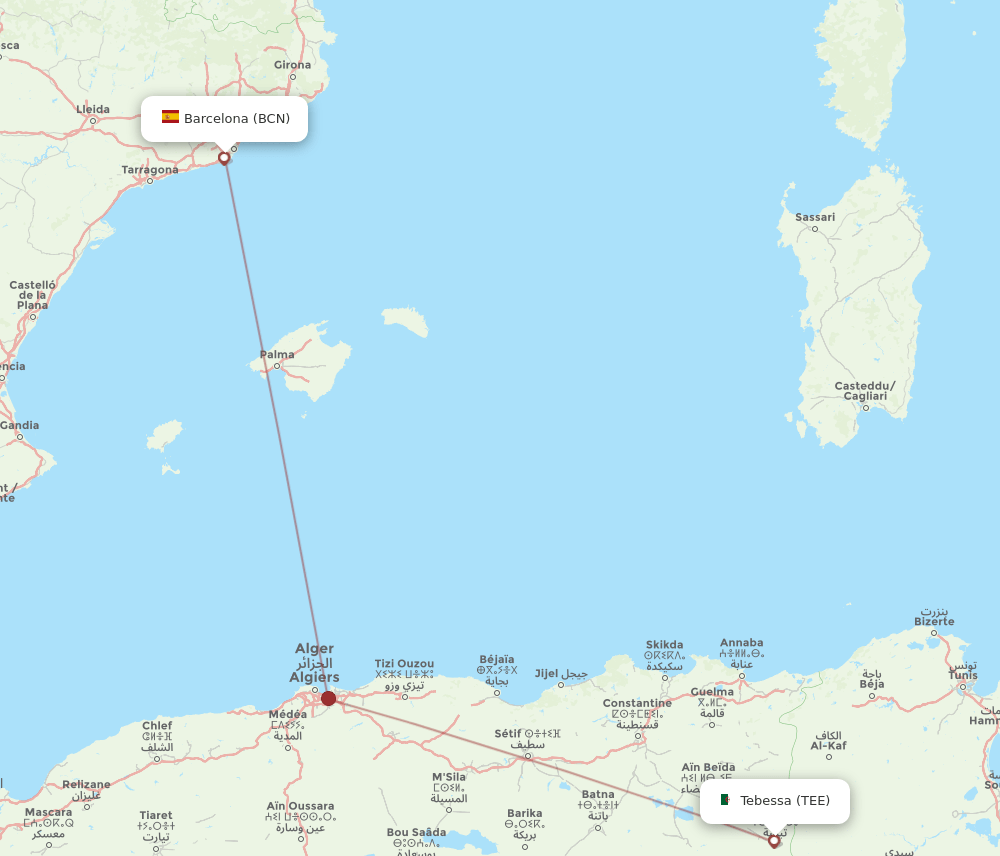 TEE-BCN flight routes