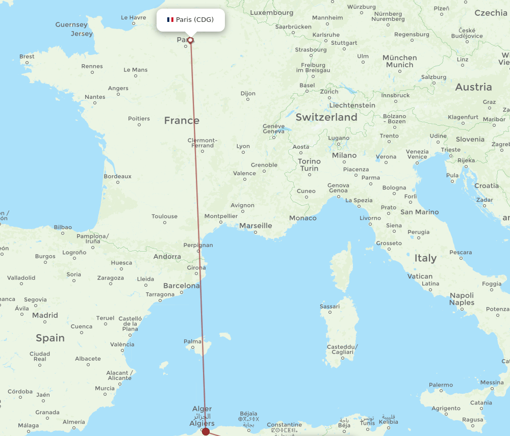 TEE-CDG flight routes