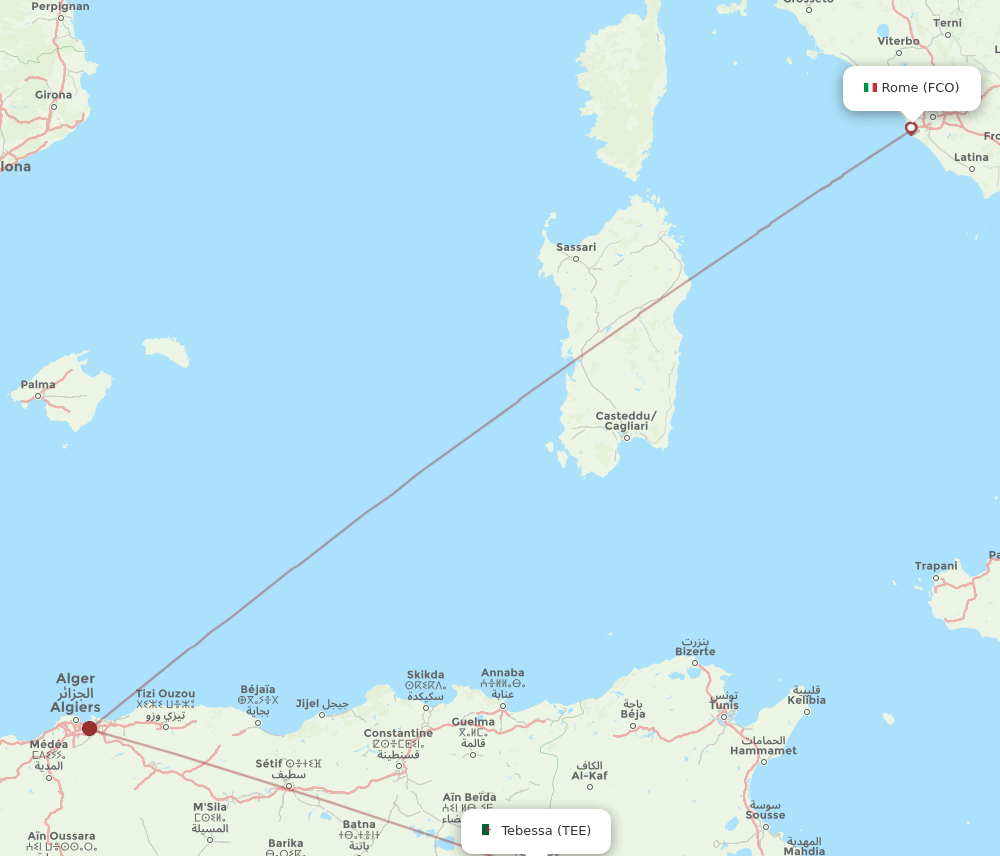 Rome - Tebessa route map and flight paths