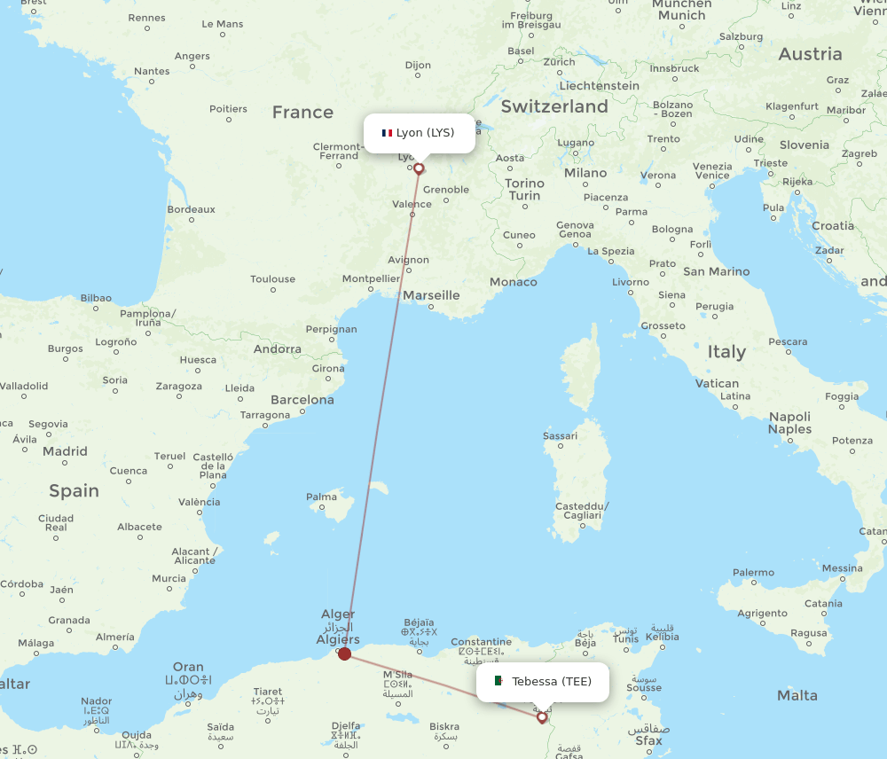 TEE to LYS flights and routes map