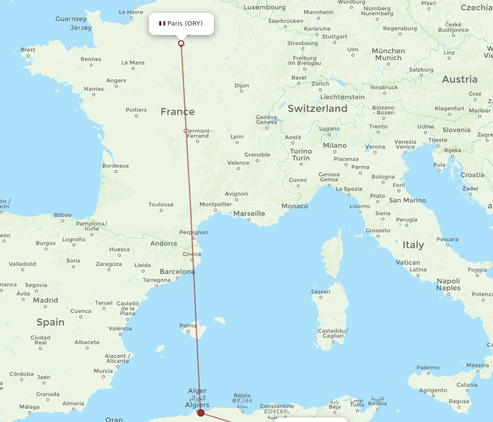 TEE to ORY flights and routes map