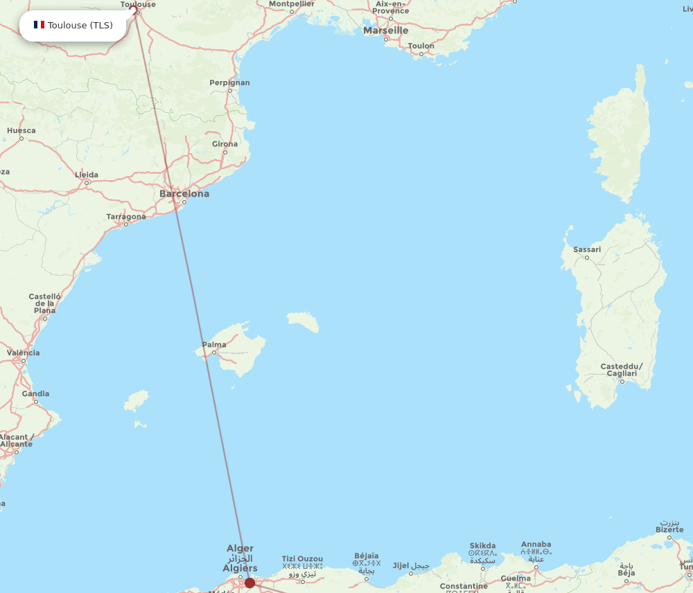 TEE to TLS flights and routes map